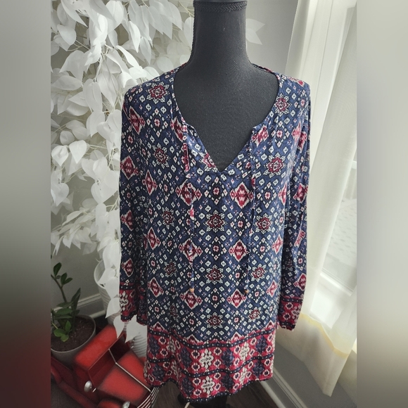 Beach Lunch Lounge Women's Patterned Top Blue and Red Tunic Womens Size Medium - Picture 1 of 6